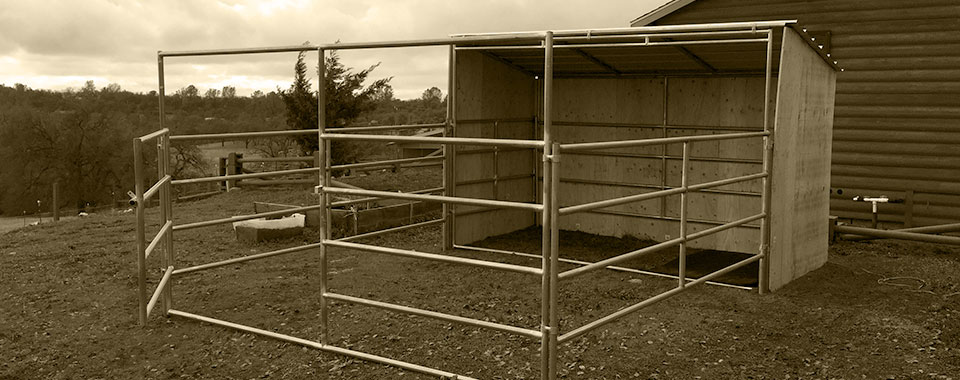 Long Run Ranch horse shelter with gate open
